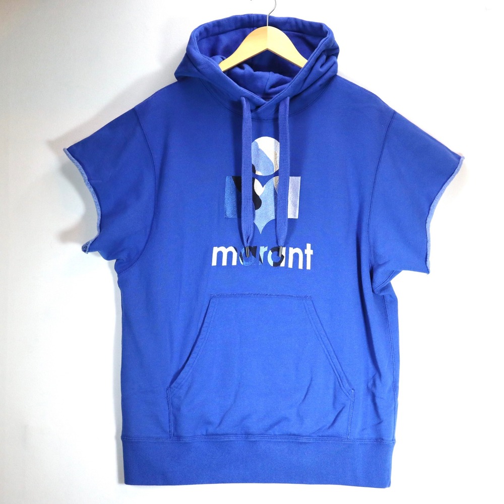 Isabel Marant Etoile Milesy Hoodie Blue Short Sleeve Logo Sweatshirt Size 42 L